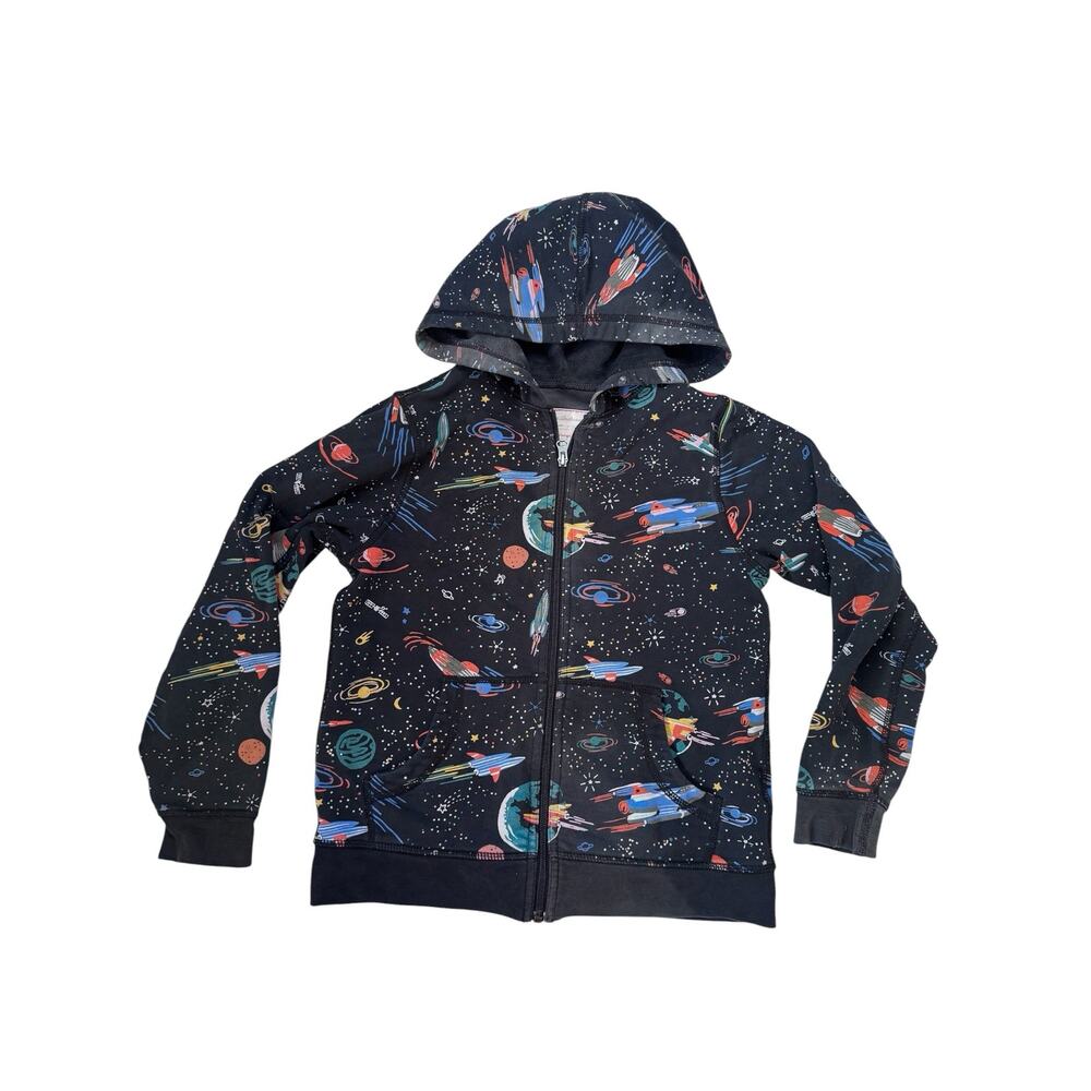 HANNA ANDERSSON Black Space Print Hoodie Zip Sweatshirt Size 10 140 Kids **READ*